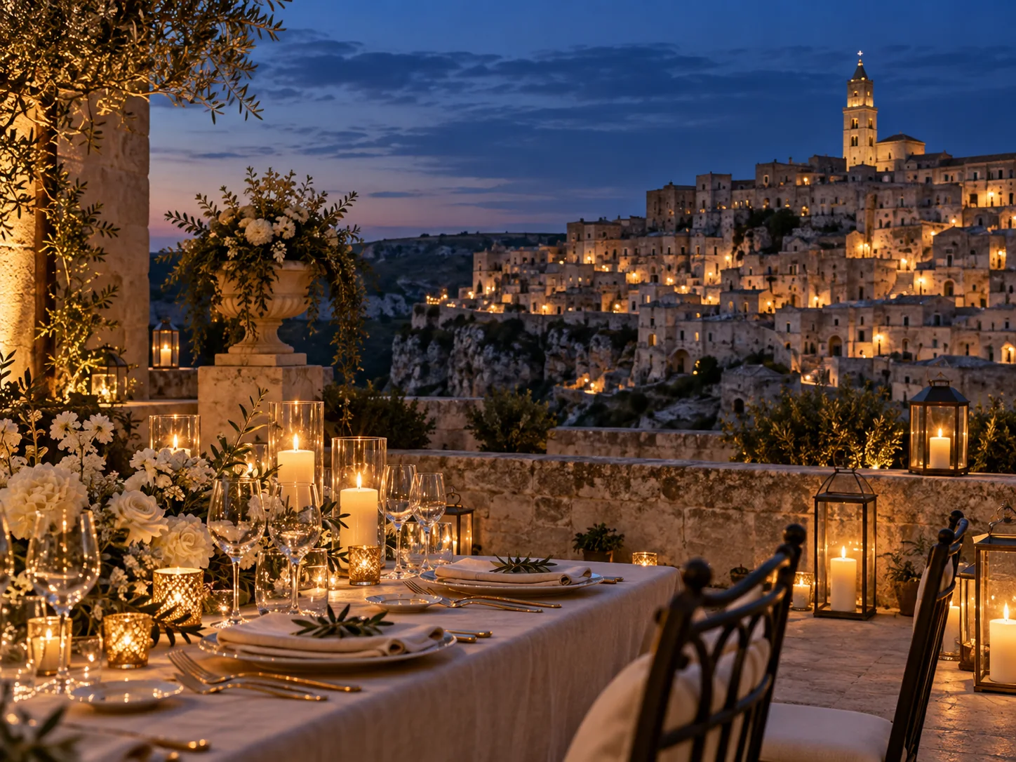 Allestimento elegante con vista sui Sassi di Matera in Basilicata