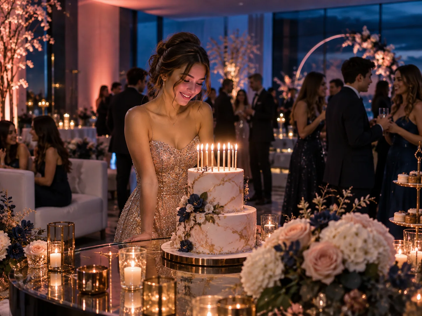 Festa di diciottesimo elegante con torta e allestimento coordinato