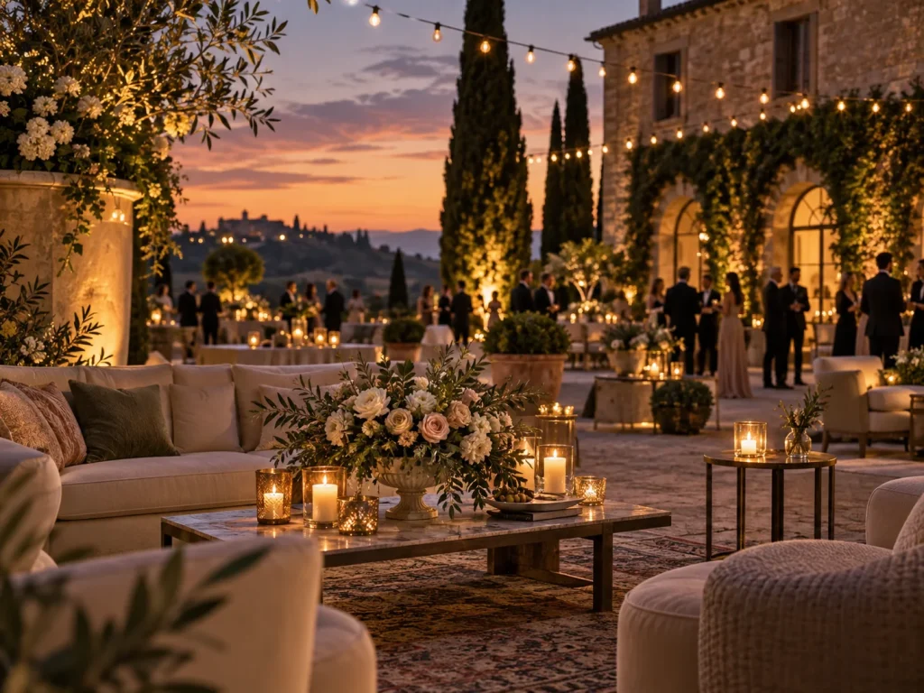 Festa privata elegante in una villa al tramonto