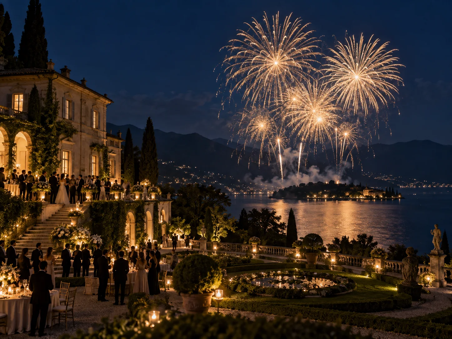 Fuochi d’artificio sopra una villa per eventi